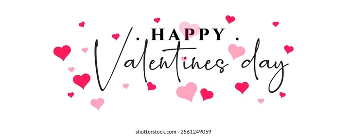 Happy Valentine's Day Vector Calligraphy Text with Hearts background Vector illustration