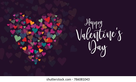 Happy Valentine's Day Vector Calligraphy with Colorful Hearts Illustration