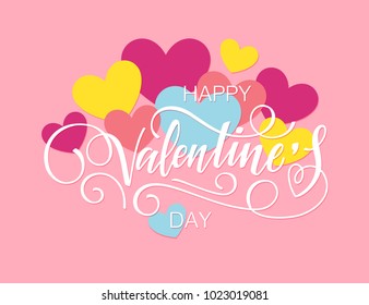 Happy Valentine's day vector card. Happy Valentine's Day lettering on a background with hearts.