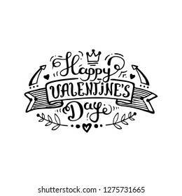 Happy Valentine's day vector card. Happy Valentines Day lettering on a white background. Vector illustration. 