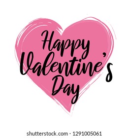 Happy Valentine's Day vector card. Hand draw heart and hand written text.