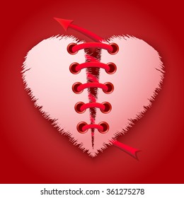 Happy Valentine's day vector card. Stitching together two parts of heart. Union of two parts into one. Elegant and tender gift or invitation card. 