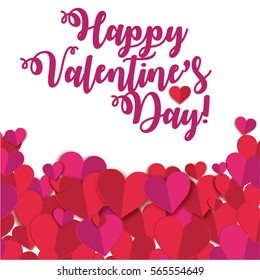 happy valentine's day vector card with red and pink hearts