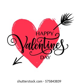Happy Valentine's day vector card. Happy Valentine's Day lettering. Hand drawn heart.
