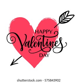 Happy Valentine's day vector card. Happy Valentine's Day lettering. Hand drawn heart.