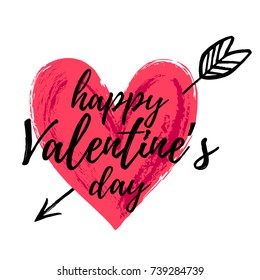 Happy Valentine's day vector card. Happy Valentine's Day lettering. Hand drawn heart.