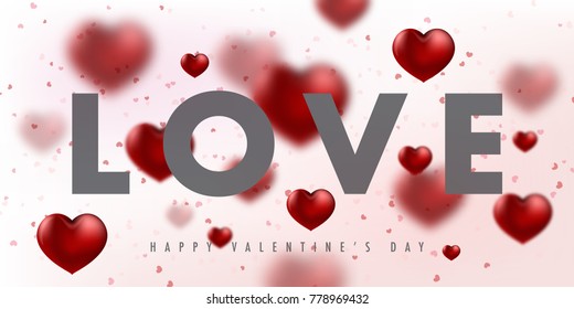 Happy valentine's day vector card and poster design with love text and heart confetti.Illustration eps10.