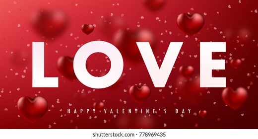Happy valentine's day vector card and poster design with love text and heart confetti.Illustration eps10.