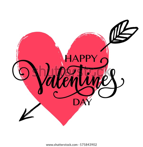 ハッピーバレンタインのデイベクター画像カード ハッピーバレンタインデーの文字 手描きの心 のベクター画像素材 ロイヤリティフリー