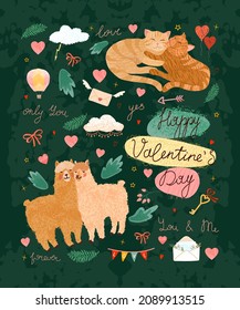 Happy Valentines Day. Vector colorful illustration of cute objects and elements for greeting cards. Flyers, invitation, poster, brochure, banner