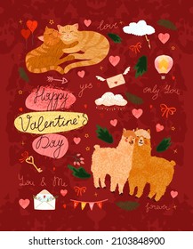 Happy Valentines Day. Vector colorful illustration of cute objects and elements for greeting cards. Flyers, invitation, poster, brochure, banner