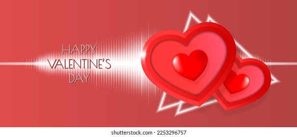 Feliz Día de San Valentín. Volante de amor de felicitación vectorial. Dos corazones rojos y un brillante diagrama blanco. El 14 de febrero es la fiesta de todos los amantes.