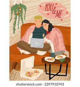 Happy valentines day vector with couple at home