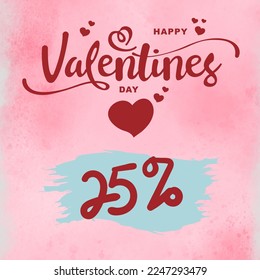 Happy Valentine's Day! Vector cute watercolor illustrations of boy and girl in love, cake and pattern with heart for greeting card, poster or background