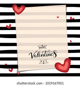 Happy Valentine's Day. Vector design template. Greeting card. Black stripes modern design.