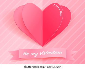 Happy valentines day, vector design with paper cut heart shape. Be my Valentine. 