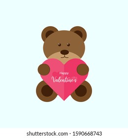 happy valentines day vector design illustration. cute valentines background with bear doll and heart shape.