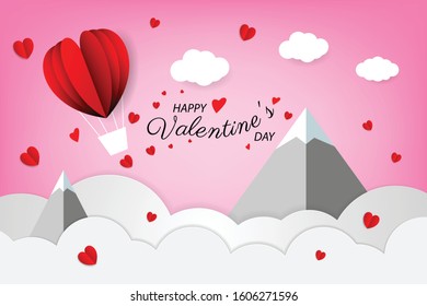 Happy valentines day vector design with paper cut red heart shape.Vector illustration. 