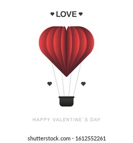 Happy Valentines Day vector design with 3d realistic paper hearts flying balloon decorations on white background. Love. Vector illustration.