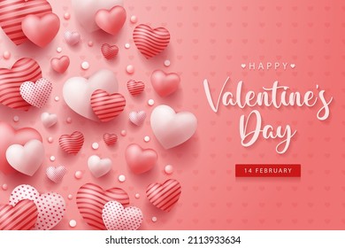 Happy Valentine's Day vector design background with realistic 3d heart for Greeting Card,  flyer, Poster, Banner etc. Vector Illustration Graphic.