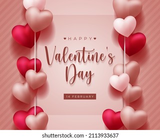 Happy Valentine's Day vector design background with realistic 3d heart for Greeting Card,  flyer, Poster, Banner etc. Vector Illustration Graphic.