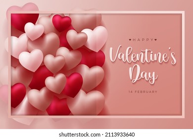 Happy Valentine's Day vector design background with realistic 3d heart for Greeting Card,  flyer, Poster, Banner etc. Vector Illustration Graphic.