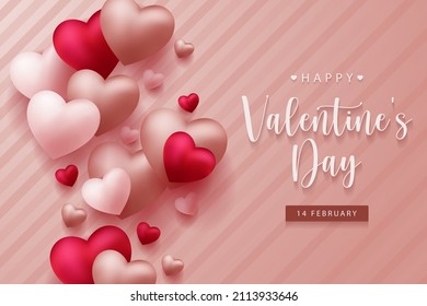 Happy Valentine's Day vector design background with realistic 3d heart for Greeting Card,  flyer, Poster, Banner etc. Vector Illustration Graphic.