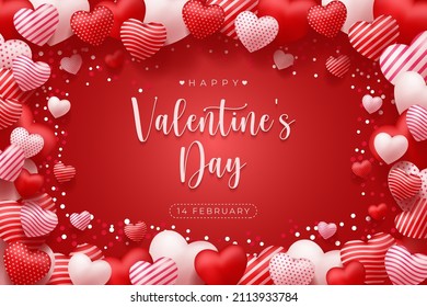 Happy Valentine's Day vector design background with realistic 3d heart for Greeting Card,  flyer, Poster, Banner etc. Vector Illustration Graphic.