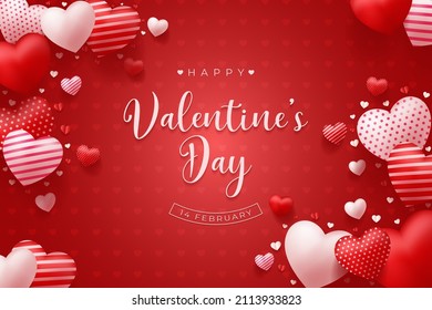 Happy Valentine's Day vector design background with realistic 3d heart for Greeting Card,  flyer, Poster, Banner etc. Vector Illustration Graphic.