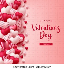 Happy Valentine's Day vector design background with realistic 3d heart for Greeting Card,  flyer, Poster, Banner etc. Vector Illustration Graphic.