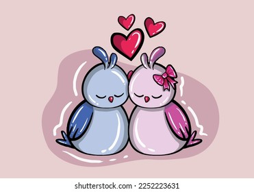 Happy Valentine's Day Vector Design. Valentine's Day Vector With cute birds and hearts. Valentine's Day Design for Poster, Social Media, Banner or Advertisement.