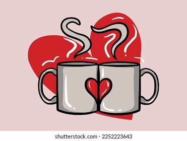 Feliz diseño vector del Día de San Valentín. Vector del Día de San Valentín con vaso de café. Diseño del Día de San Valentín para afiches, medios sociales, pancartas o publicidad.