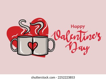 Happy Valentine's Day Vector Design. Valentine's Day Vector With coffee glass. Valentine's Day Design for Poster, Social Media, Banner or Advertisement.
