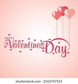 Happy Valentine's Day Vector Design With Pink Color Background and Shiny Balloons