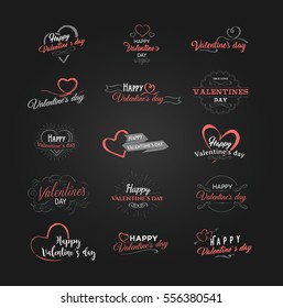 Happy Valentines Day Vector Design Elements. Set of calligraphic elements, Heart Symbols, Badges, Labels and Cards.