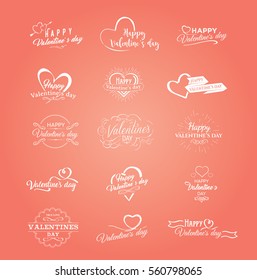 Happy Valentines Day Vector Design Elements. Set of calligraphic elements, Heart Symbols, Badges, Labels and Cards.