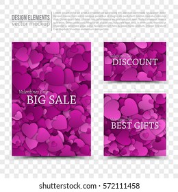 Happy Valentine's Day Vector Design Templates on Transparent Background. Big Sale, Discount, Best Gifts