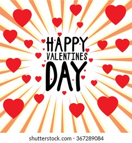 happy valentines day vector graphic with hearts and sun rays. this graphic can be used for greeting cards, posters, mailers, promotions, banners for the 14 february event