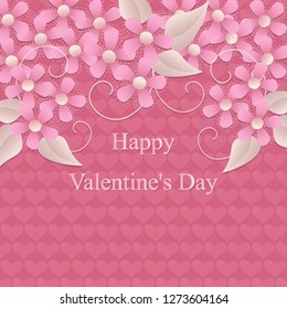 Happy Valentine's Day. Vector greeting card. Decorative flowers, heart