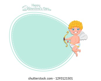 Happy Valentine's Day. Vector Greeting Card cupid cartoon character with bow and arrow. decorative element on Valentine. posters, gift tags and labels