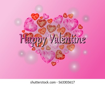 Happy Valentines day vector greeting card. gem heart on pink background. holiday poster with diamonds, jewels. Concept for Valentines banner 
