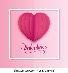 Happy valentines day vector greetings card design with paper cut red heart shape hot air balloons flying and hearts in white background. Vector illustration.