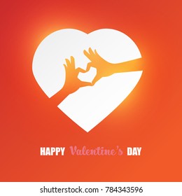 Happy valentines day vector greetings card design with two hands does heart symbol in abstract heart shape.Vector illustration. Wallpaper 