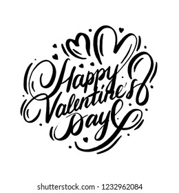 Happy Valentines Day vector hand lettering inscription isolated. Valentine's Day greeting card for 14th of february.