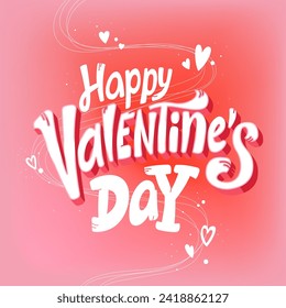 Happy Valentine's Day. Vector hand drawn love message. Lettering. Cute heart on pink background. Template for social media post, greeting card, banner, and web