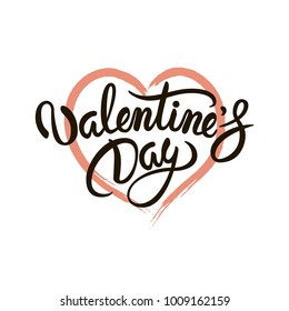 Happy Valentines day vector handwritten lettering with hearts.