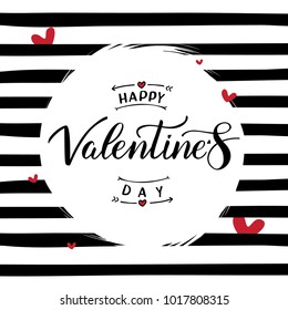Happy Valentine's Day. Vector Handwritten lettering with stripes on the background.