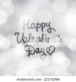 happy valentine's day, vector handwritten text on blurred background with lights
