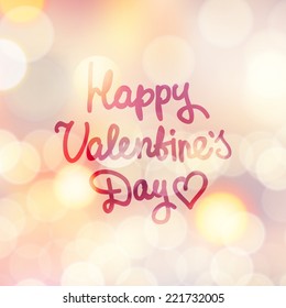 happy valentine's day, vector handwritten text on blurred background with lights