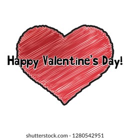 Happy Valentine's Day vector heart design with a hand drawn illustrated style and scribbled red color heart isolated on a white background